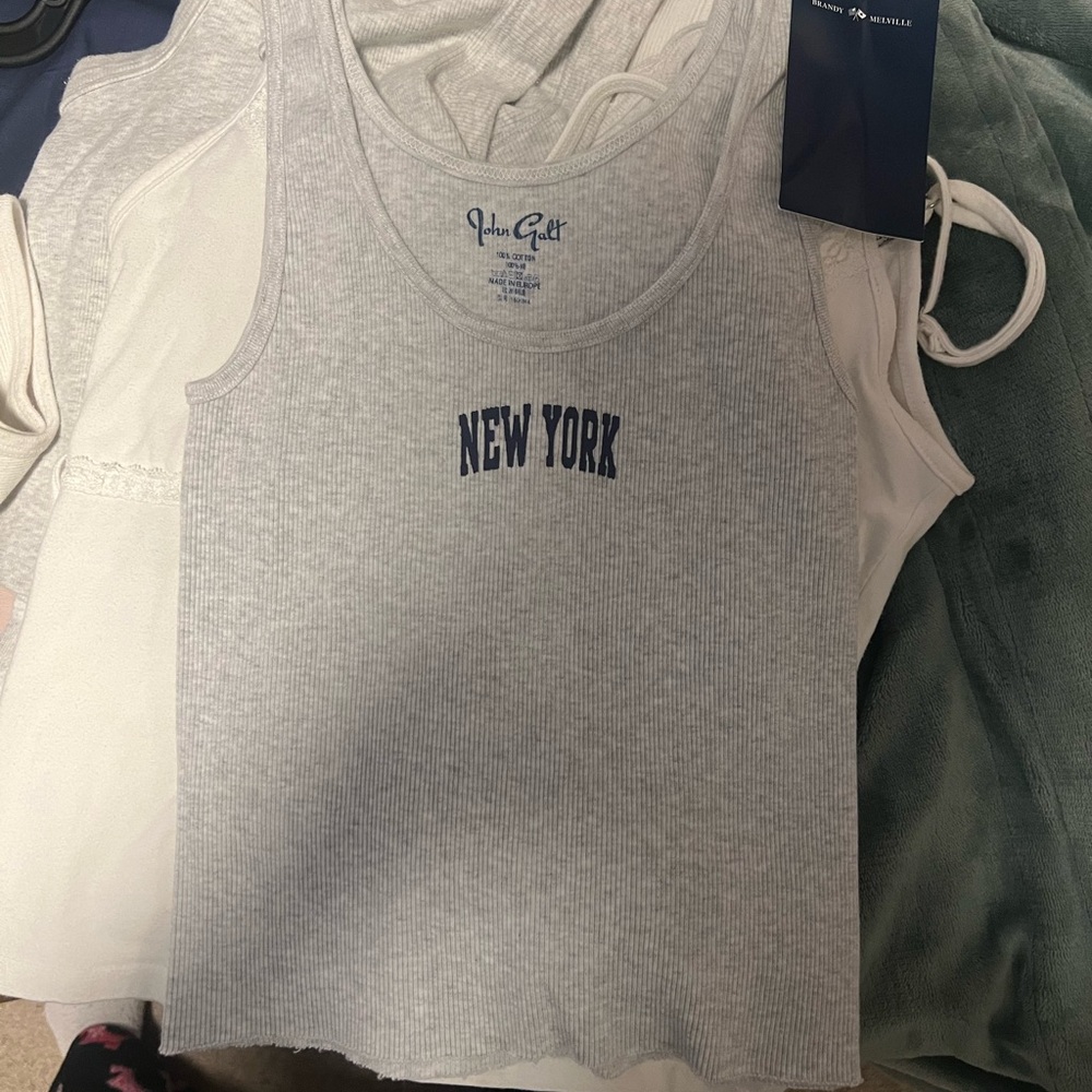 Brandy Melville Light Gray 'New York' Tank Top